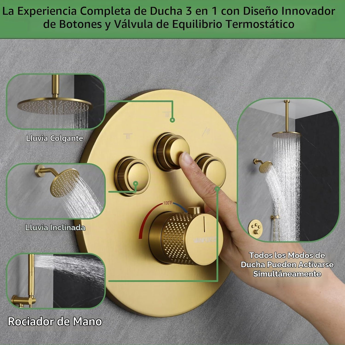 VANFOXLE - Juego de grifo de ducha termostático con sistema de duch...