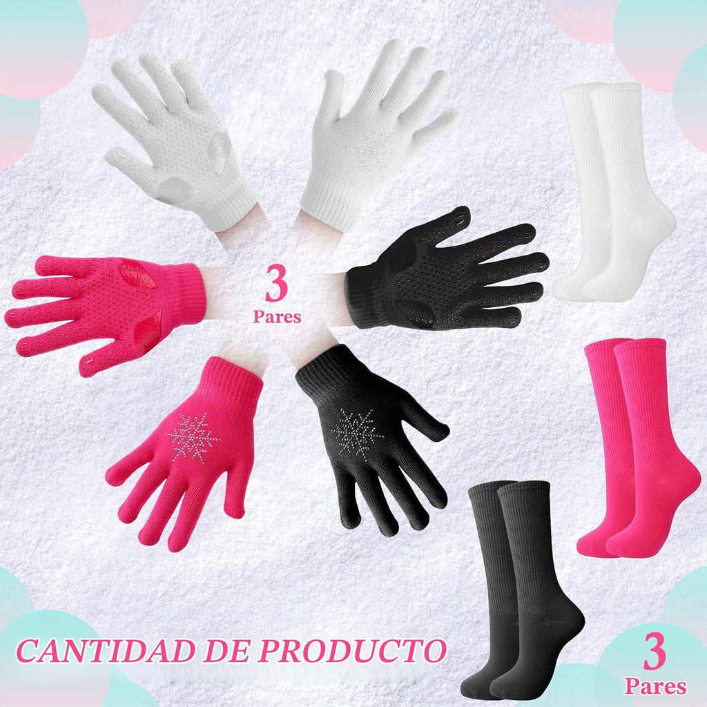 Hicarer Juego de 6 pares de guantes de patinaje artístico, calcetin...