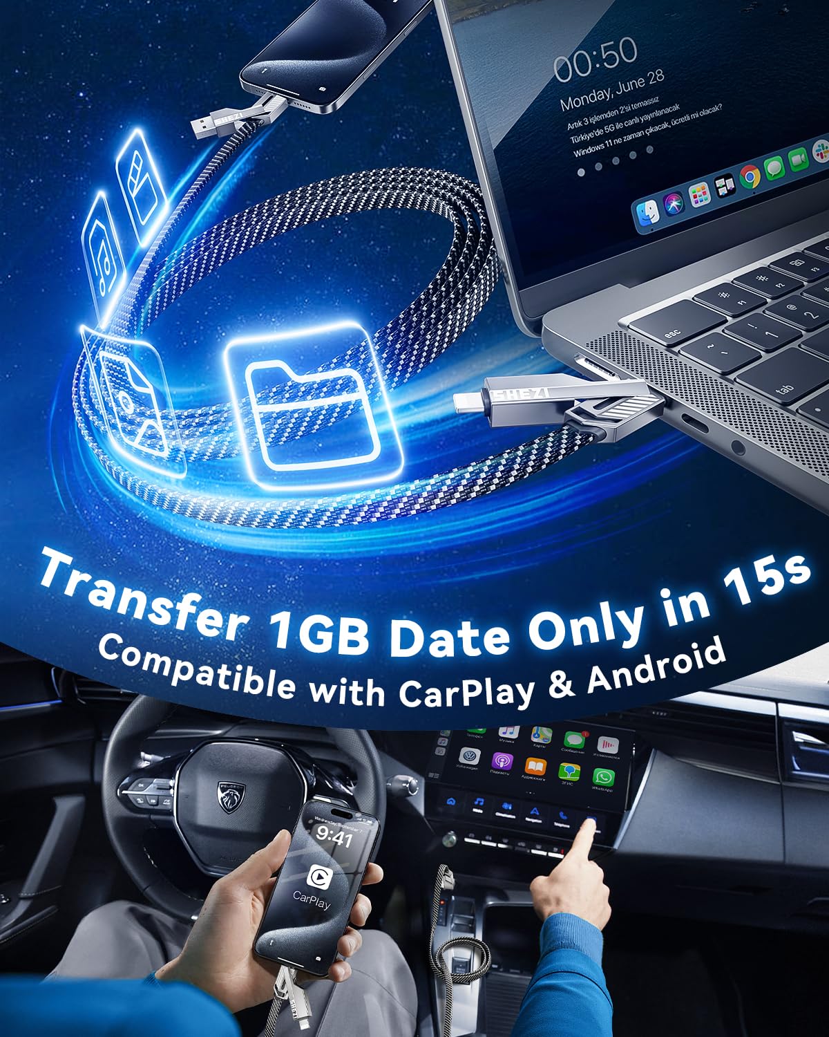 [Uno es suficiente] Compatible con cable USB C a Lightning 4 en 1,...