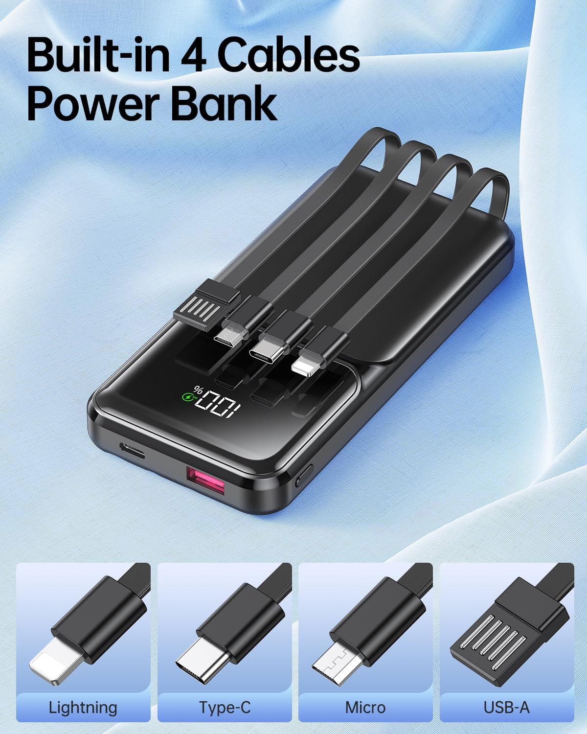 RONEGN Cargador portátil con cable integrado, cargador de batería d...