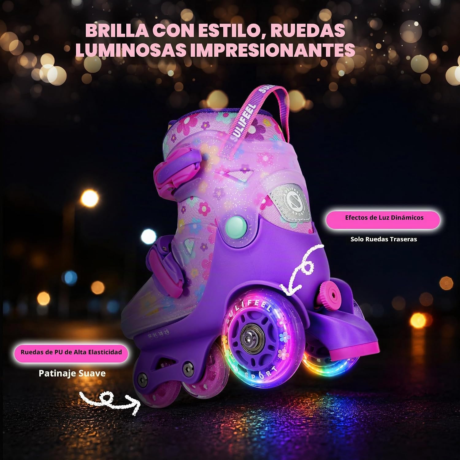 SULIFEEL Patines de Ruedas Ajustables para Niñas Niños Infantiles,...