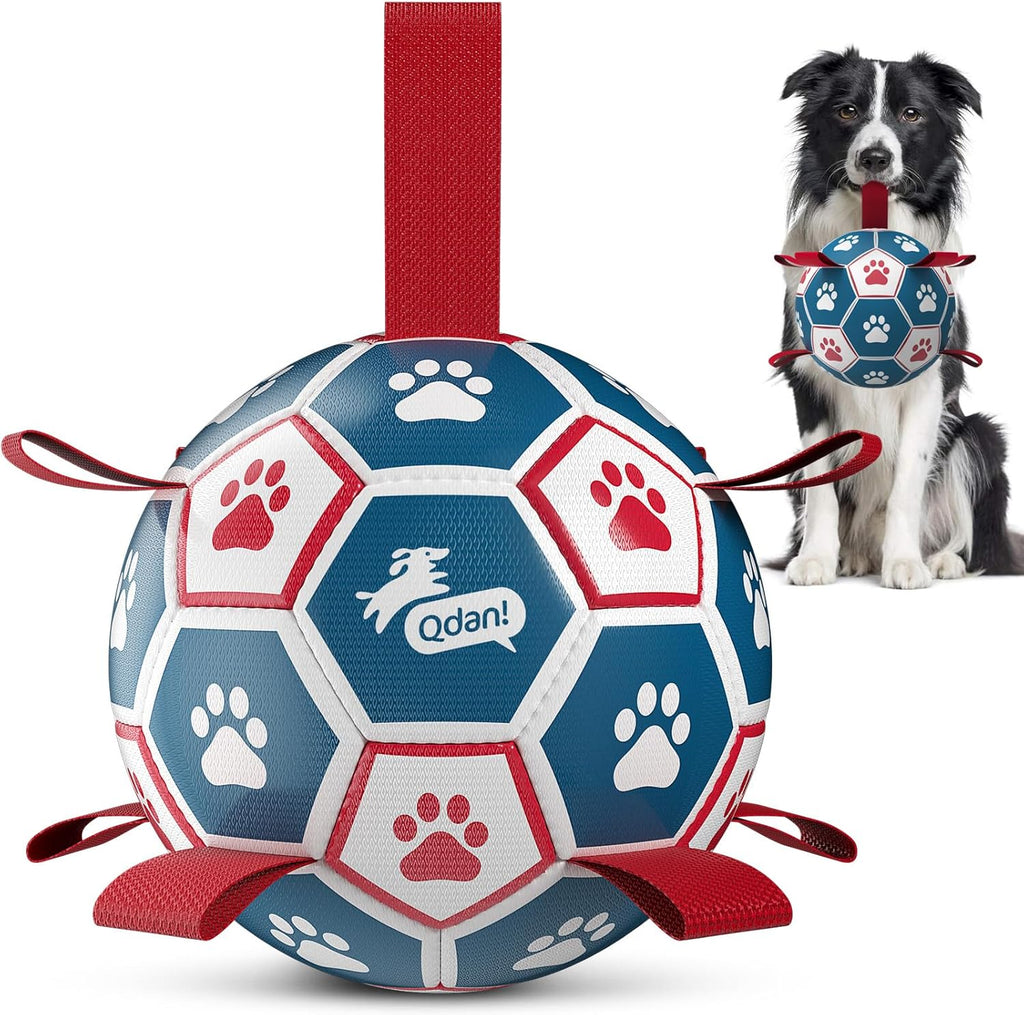 QDAN Pelota de fútbol para perros con correas, juguetes interactivo...