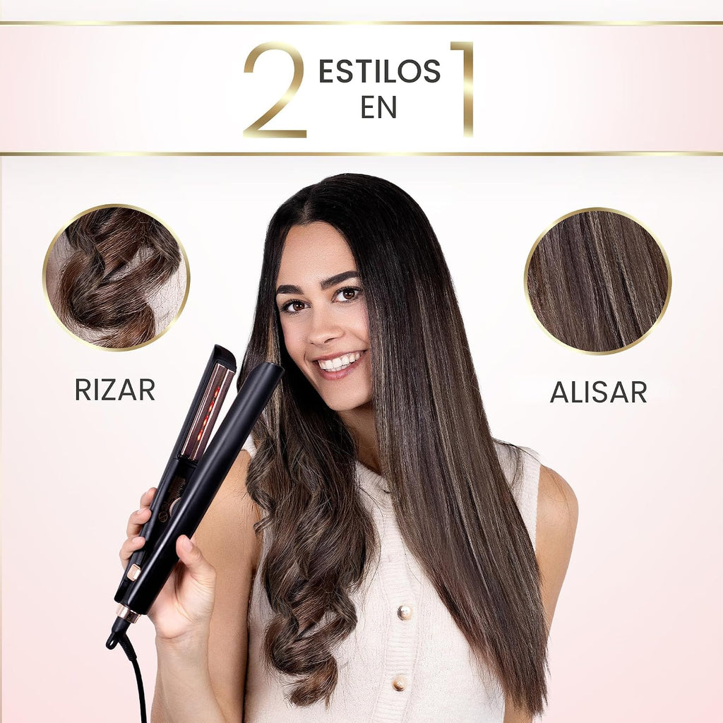 ELLA BELLA® Plancha de pelo delgada con rizador infrarrojo 2 en 1 |...