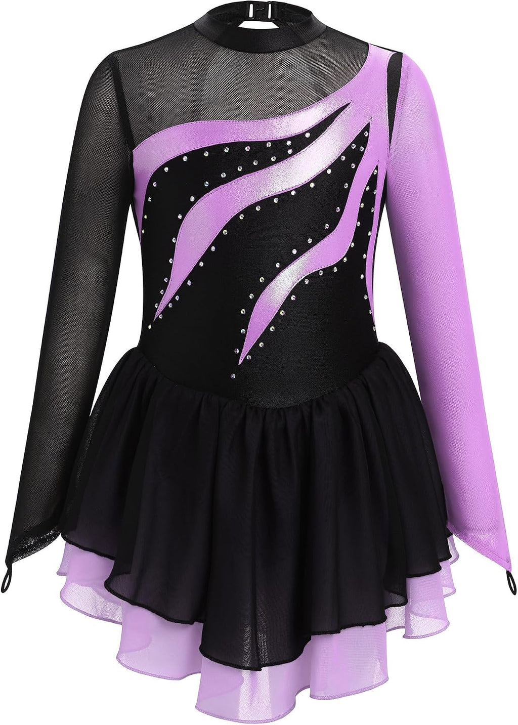 Vestido de patinaje artístico para niña, con cuello alto falso metá...