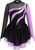 Vestido de patinaje artístico para niña, con cuello alto falso metá...