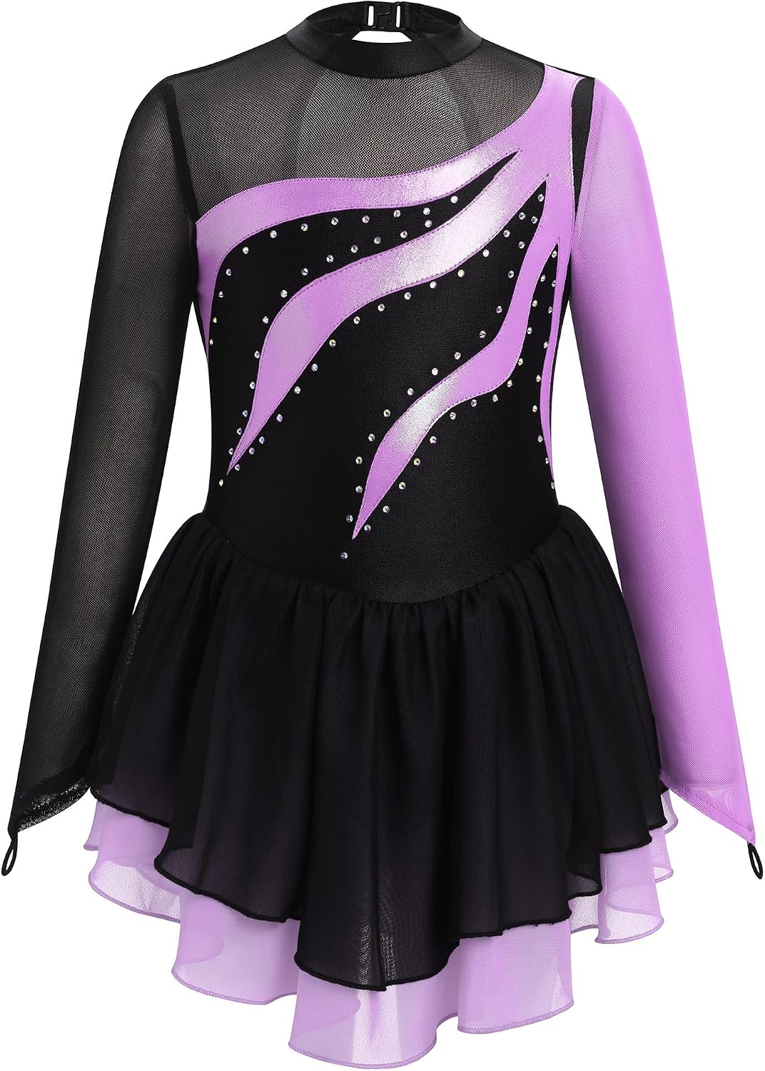 Vestido de patinaje artístico para niña, con cuello alto falso metá...