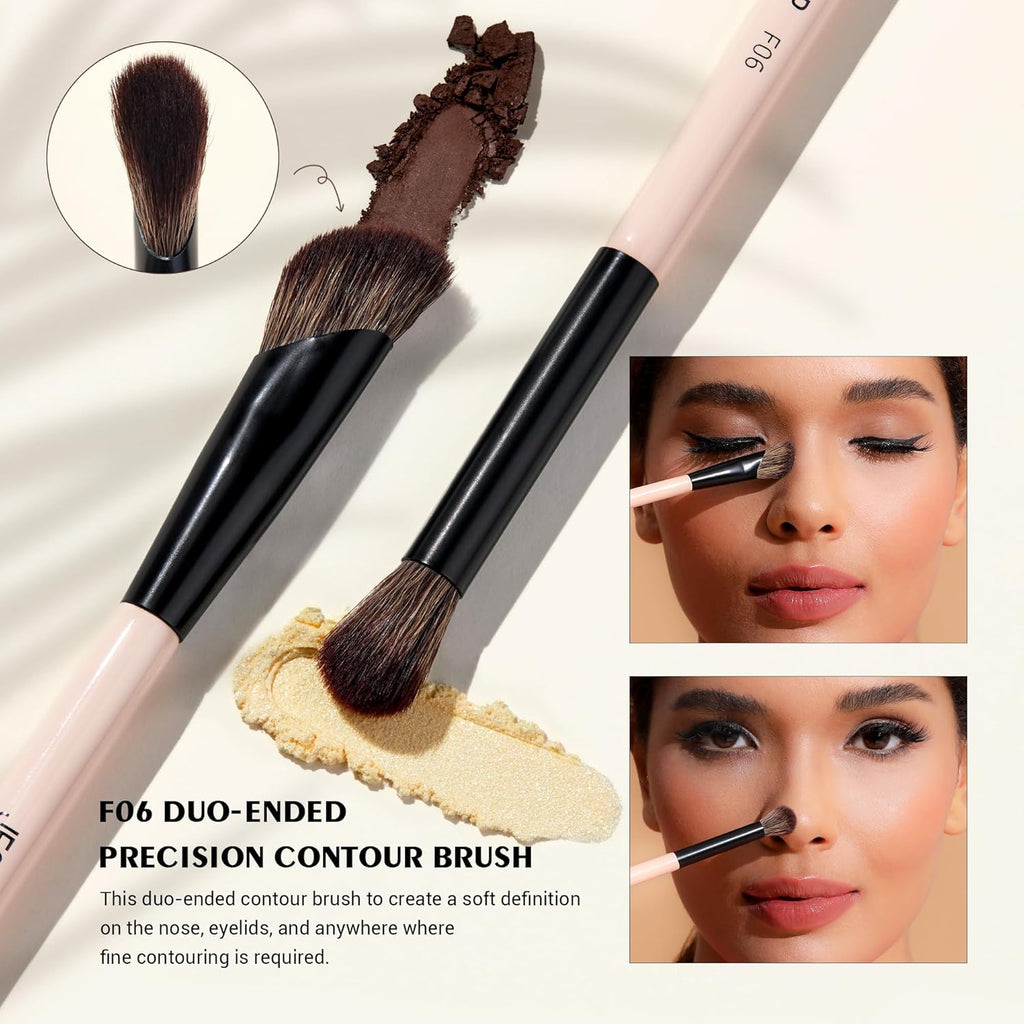 Jessup Juego de brochas de maquillaje facial de 3 piezas con doble...