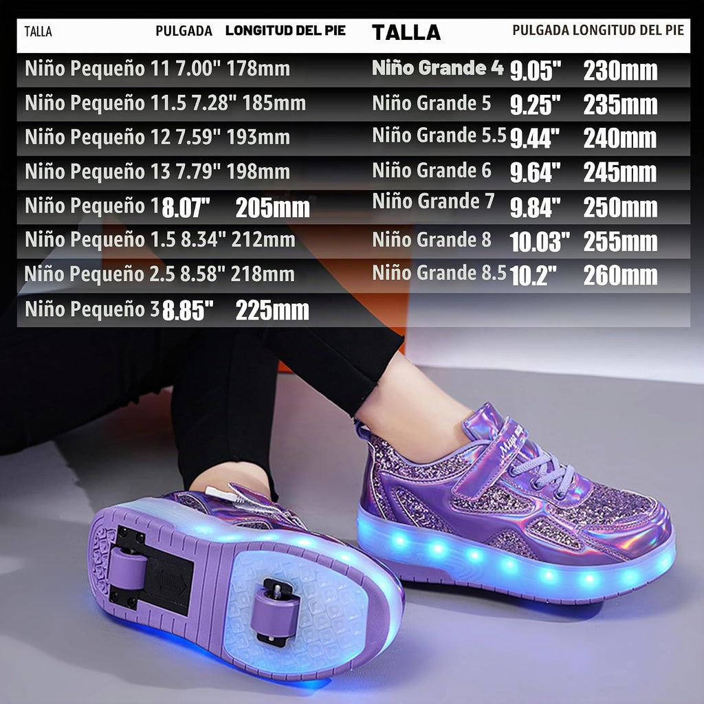 Wooowyet - Tenis con ruedas y luces LED para niños y niñas, con rue...