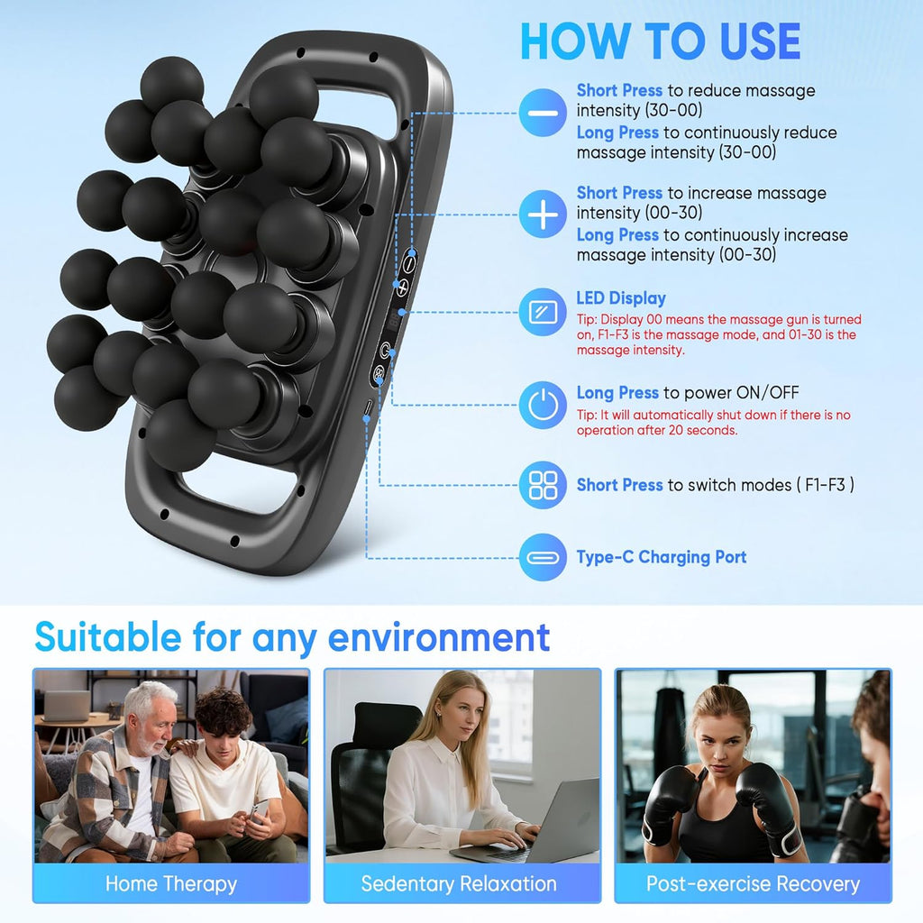 Kocuno 20-Head Massage Gun Set, Deep Tissue Massager with 3 Modes &...