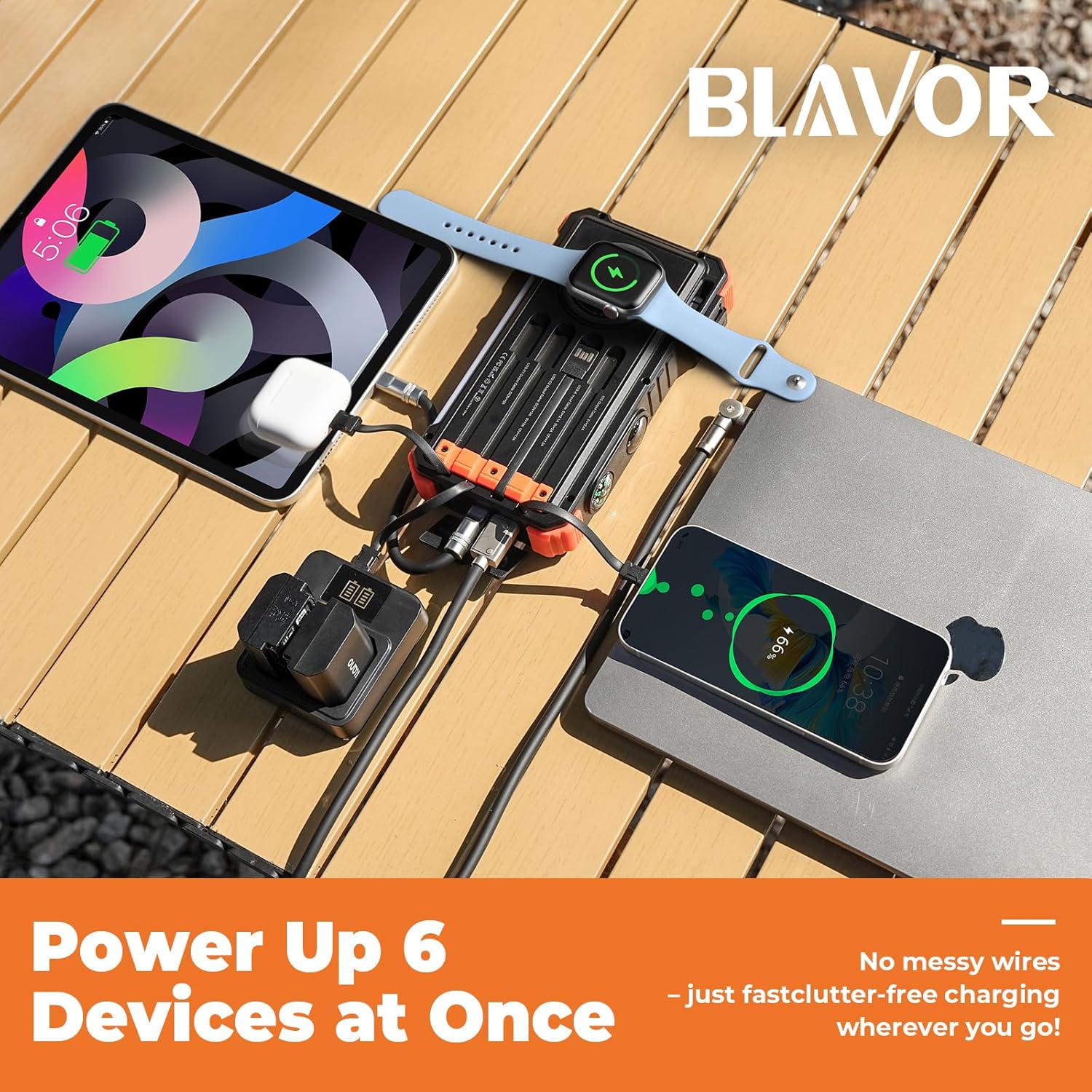 BLAVOR - Banco de energía solar de 20000 mAh con cables incorporado...