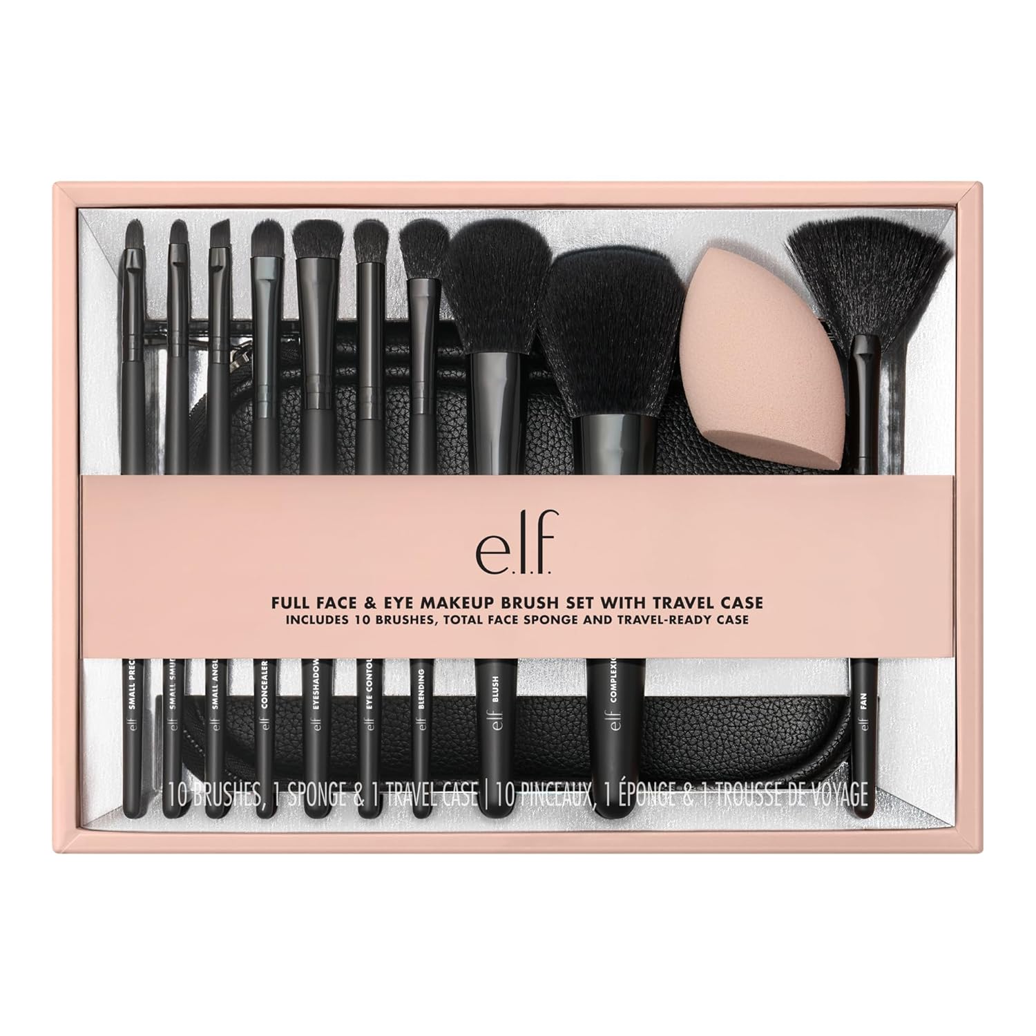 e.l.f. Juego de brochas de maquillaje completo para cara y ojos con...