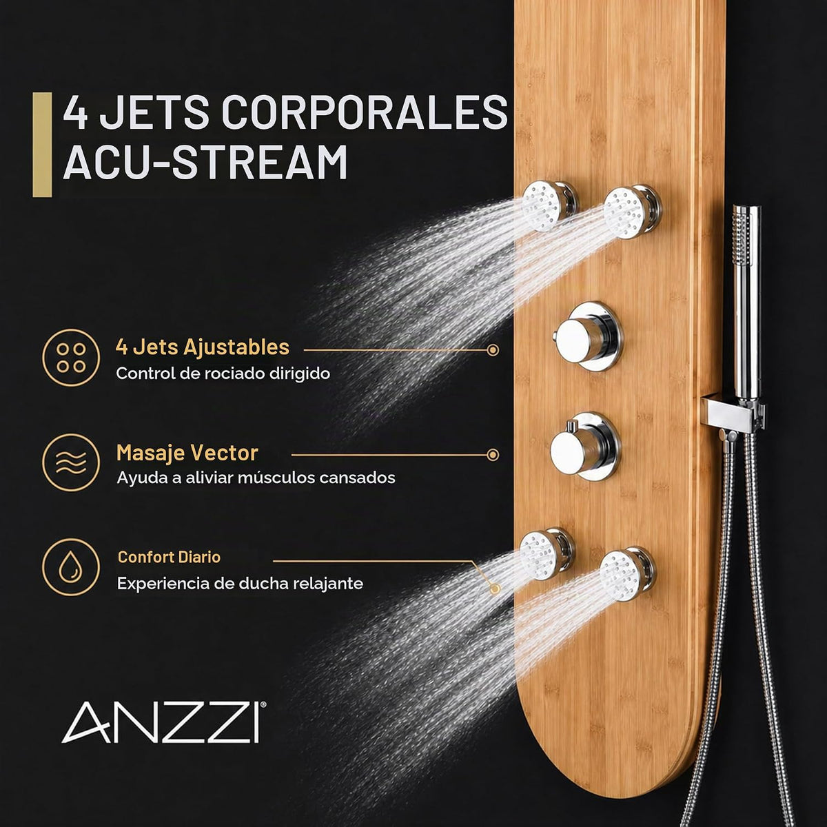 ANZZI 52" panel de ducha, serie de la grúa, panel de ducha de c...