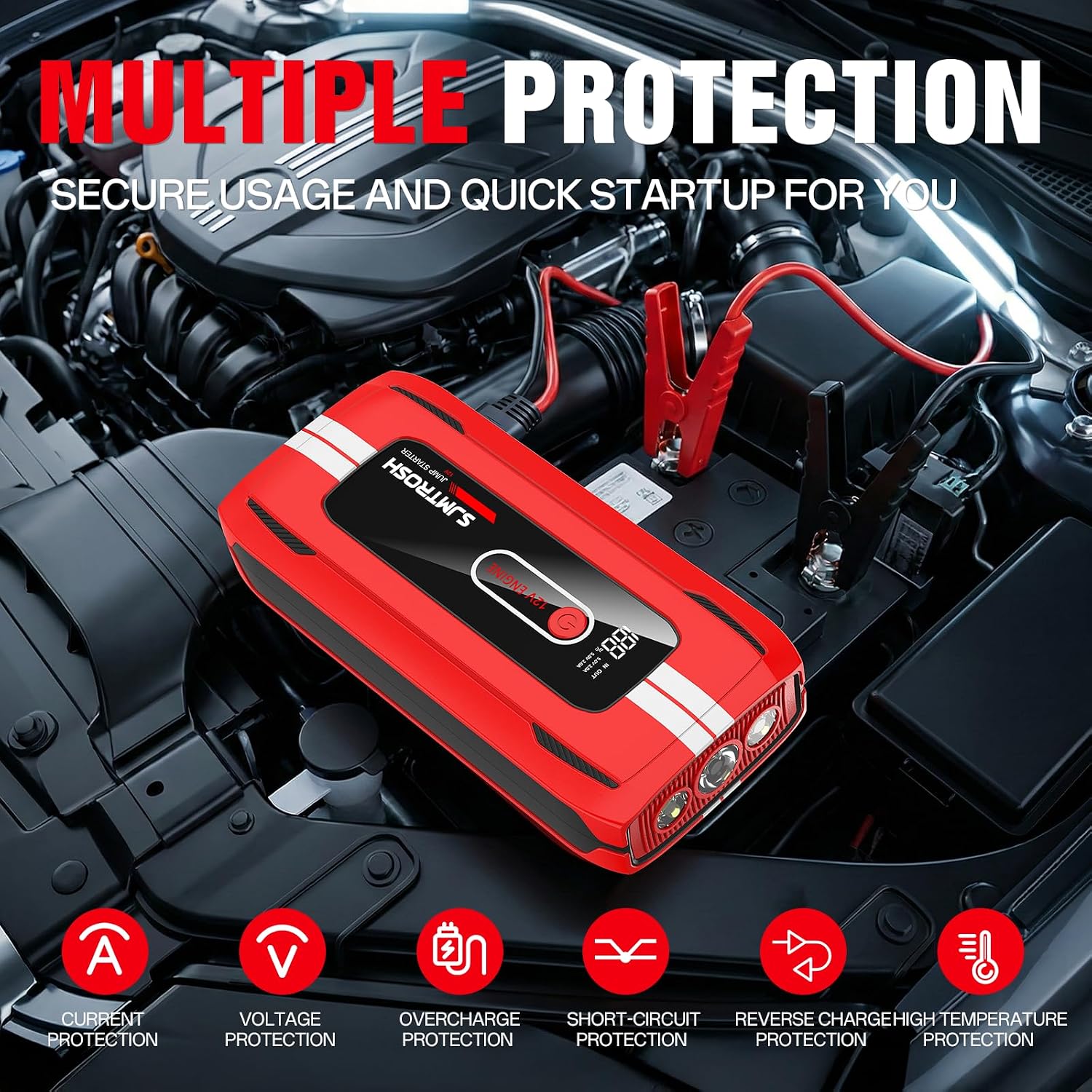 Arrancador de salto 5000A pico (4000A Jump Starter Rojo)