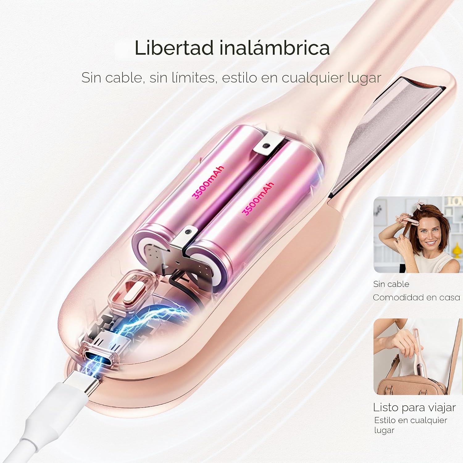 TYMO Mini plancha plana inalámbrica, mini plancha rizadora de pelo...
