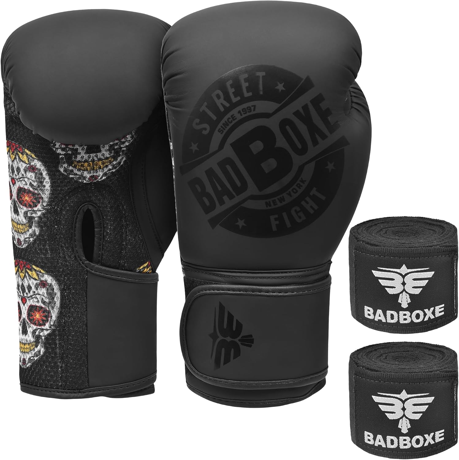 Badboxe Juego de boxeo con envolturas de mano gratis, guantes de MM...