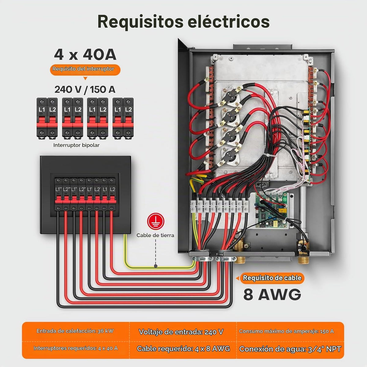 WINTEMP Calentador de agua eléctrico sin tanque de 36kW 240V ETL |...