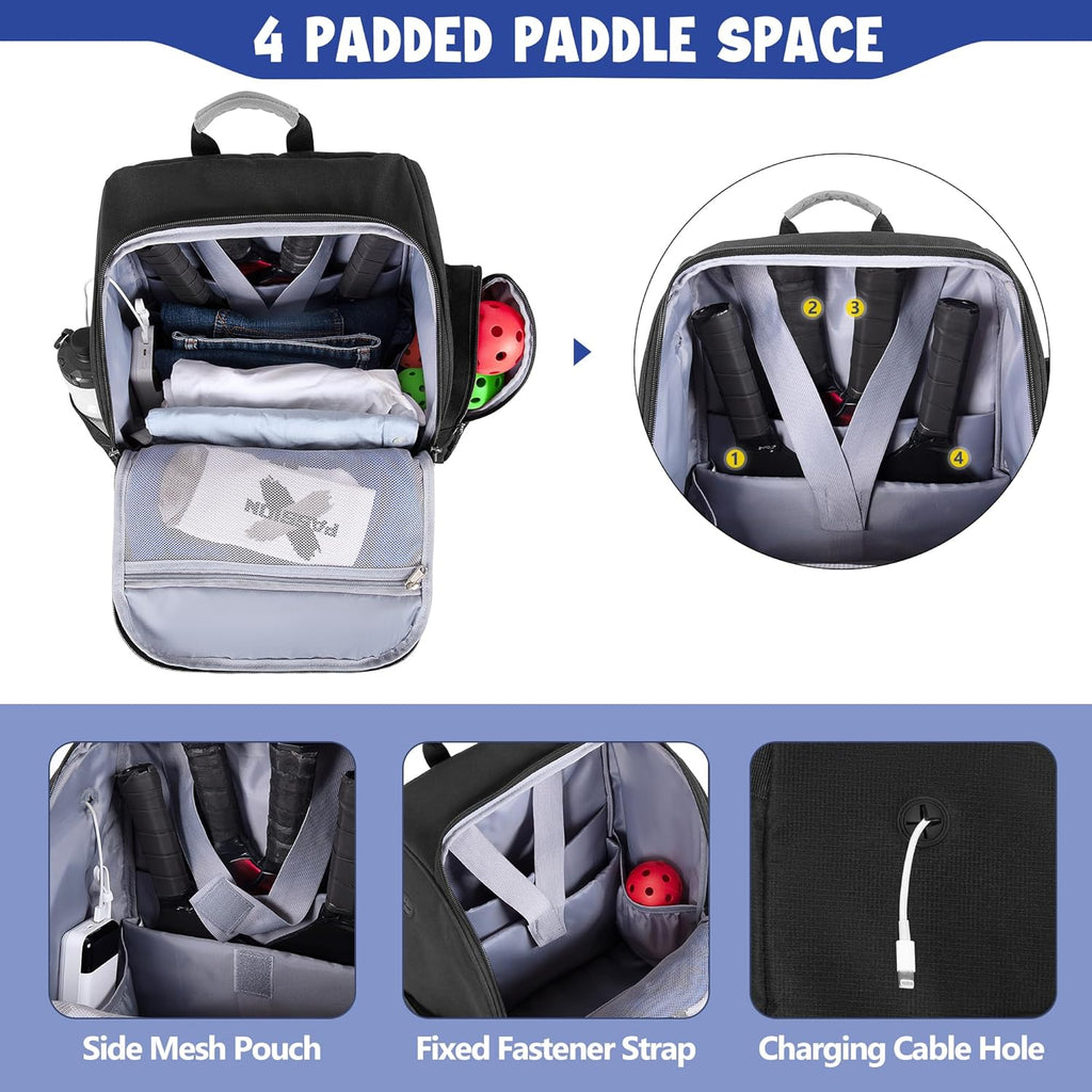 GOBUROS Bolsa de Pickleball para 4 Palas con Compartimento para Zap...
