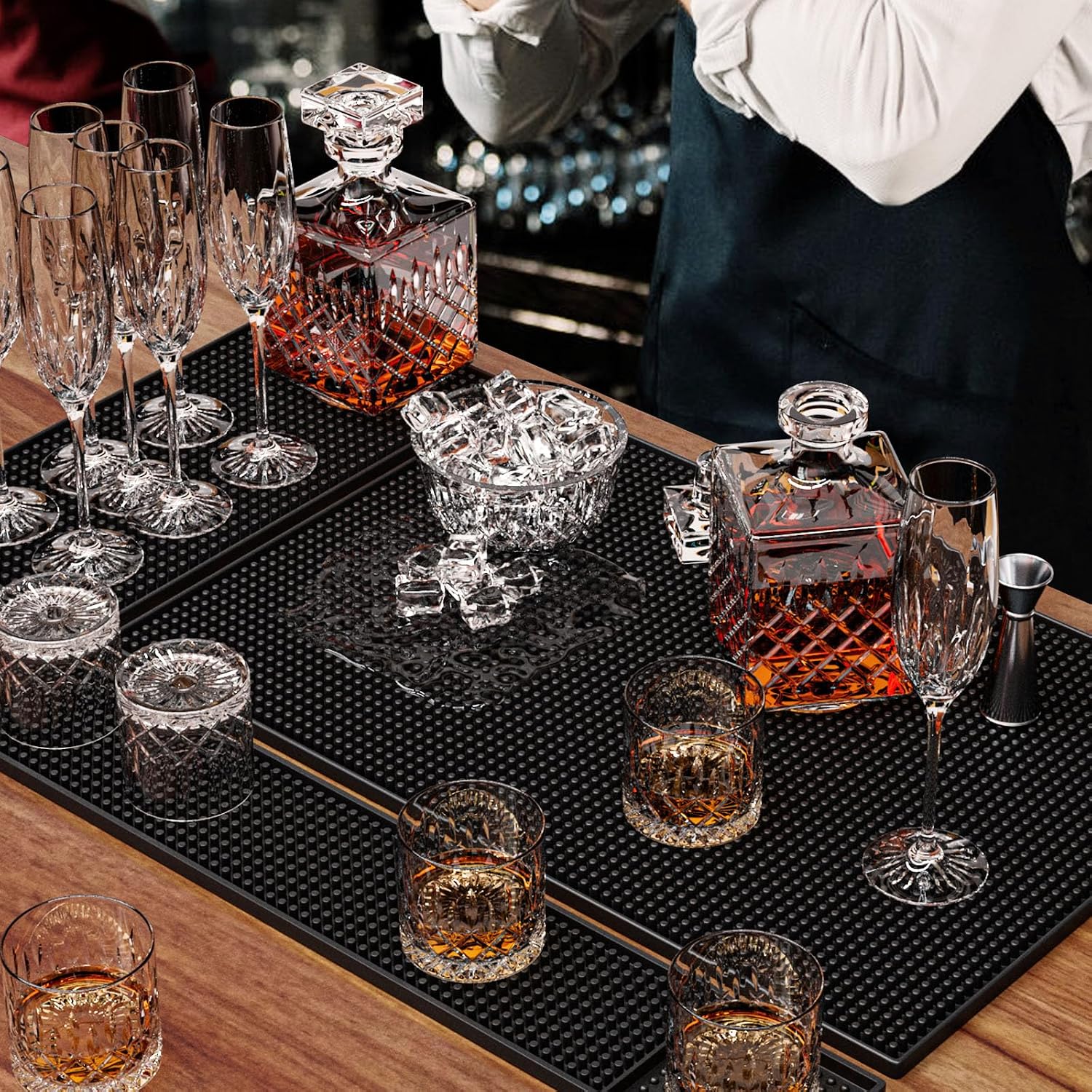 Noverlife Juego de 3 tapetes de goma negra para servicio de bar, ta...
