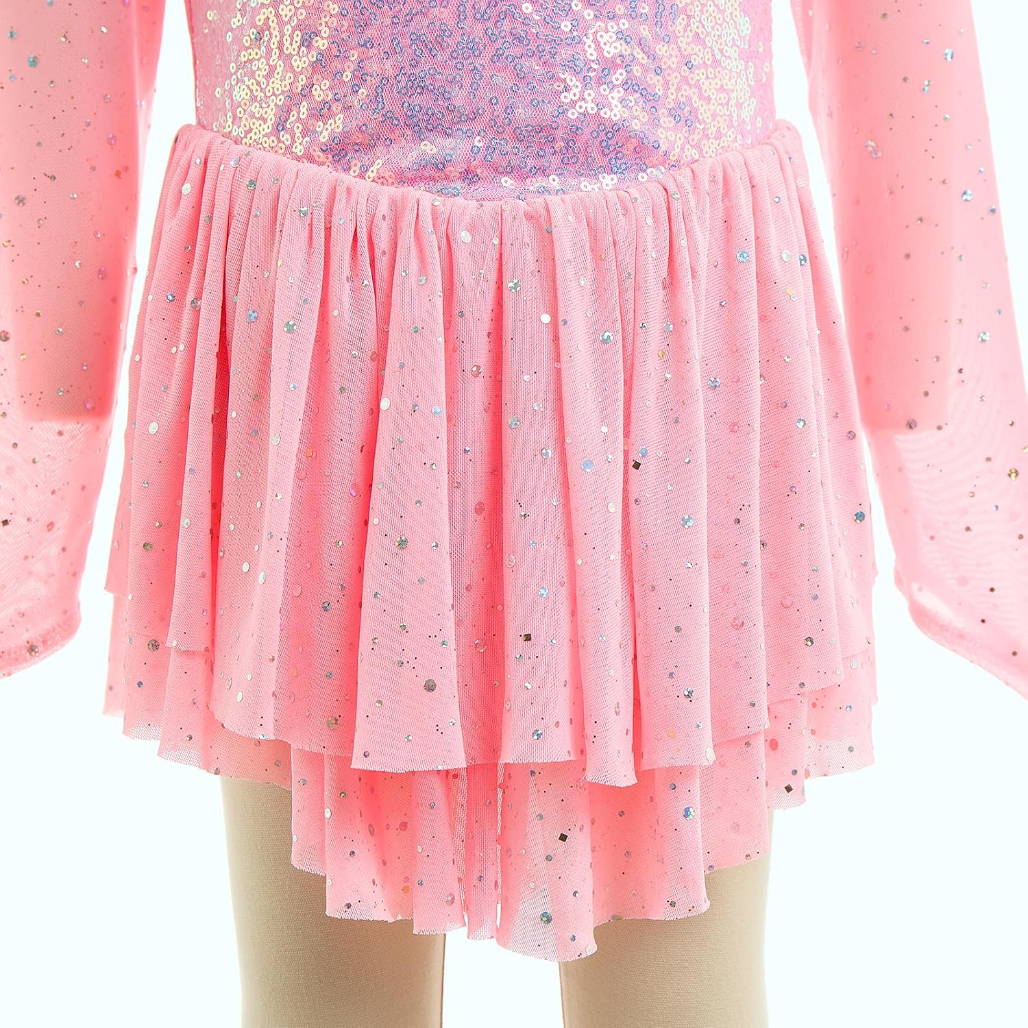 ODASDO Vestido de Patinaje Artístico para Niñas, Malla de Manga Lar...