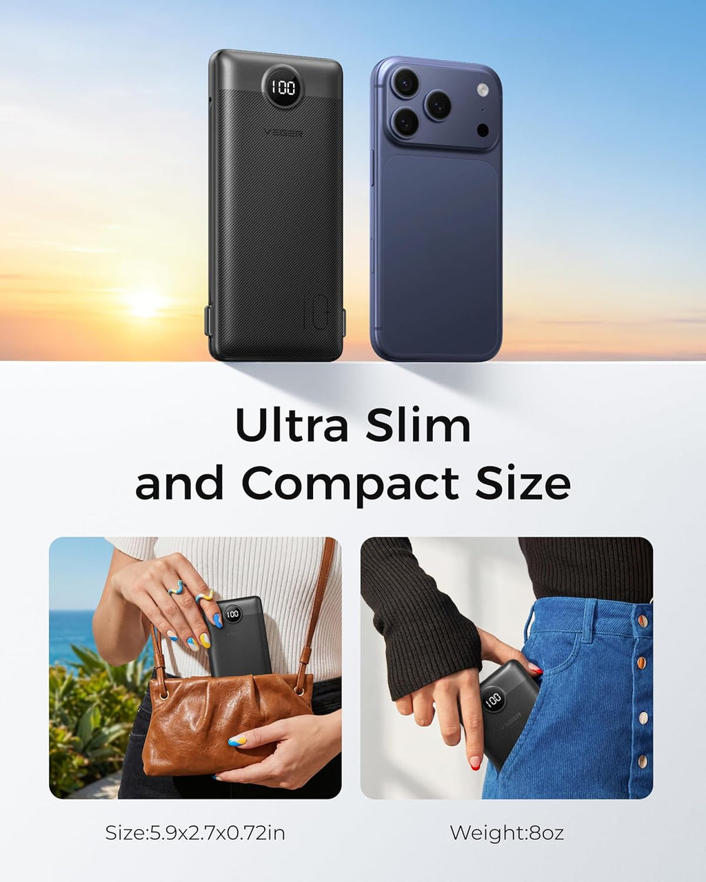 VEGER Cargador portátil para iPhone con cables integrados y enchufe...