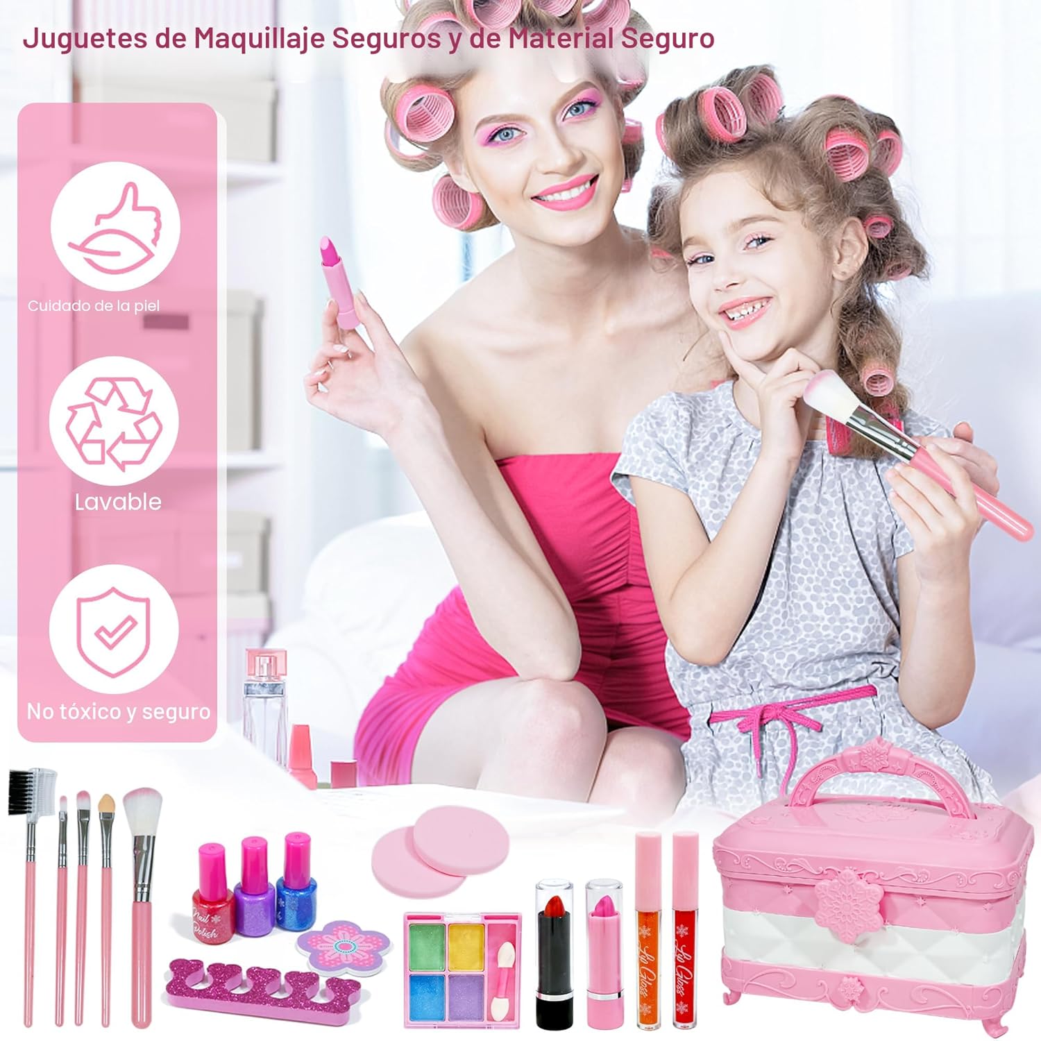 YasinKidz Kit de maquillaje 60 en 1 para niños, con espejo de maqui...