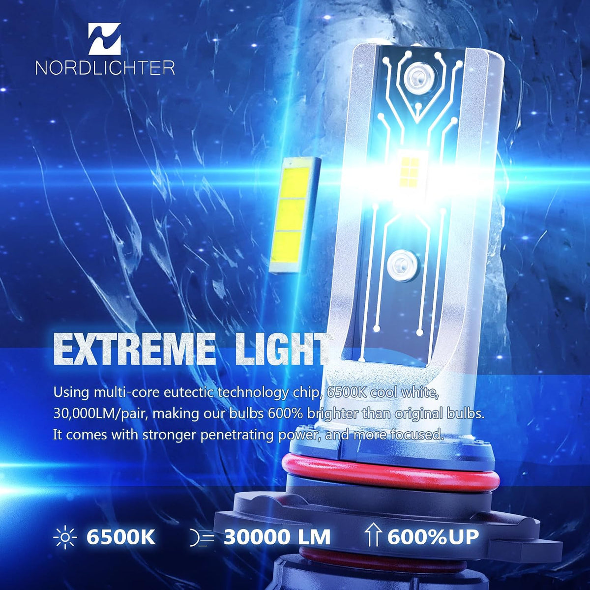 N NORDLICHTER 9005 Focos, 30000LM 600% brillo 9005 HB3 luz antinieb...