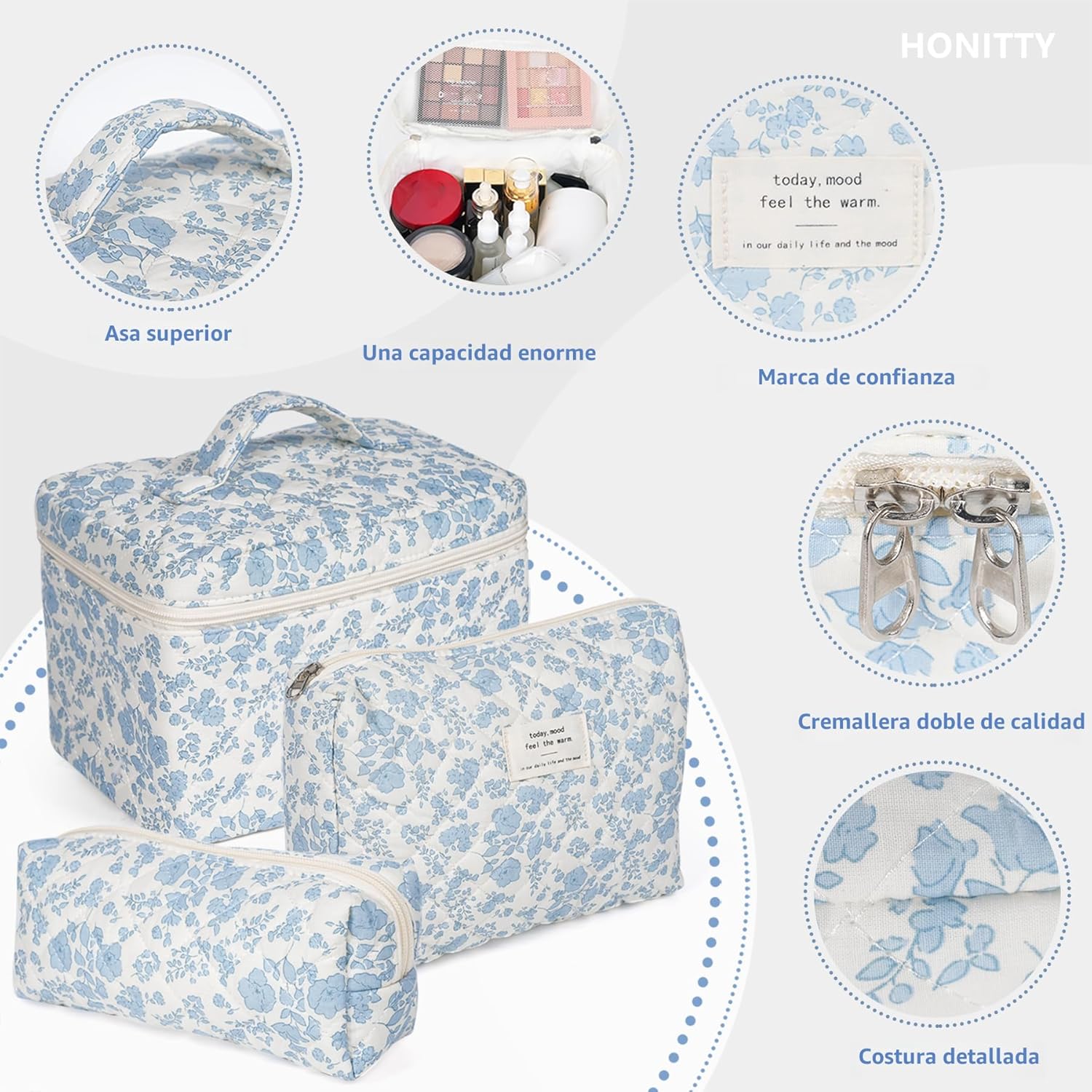 Bolsa de maquillaje, bolsa de cosméticos acolchada, bolsa de maquil...