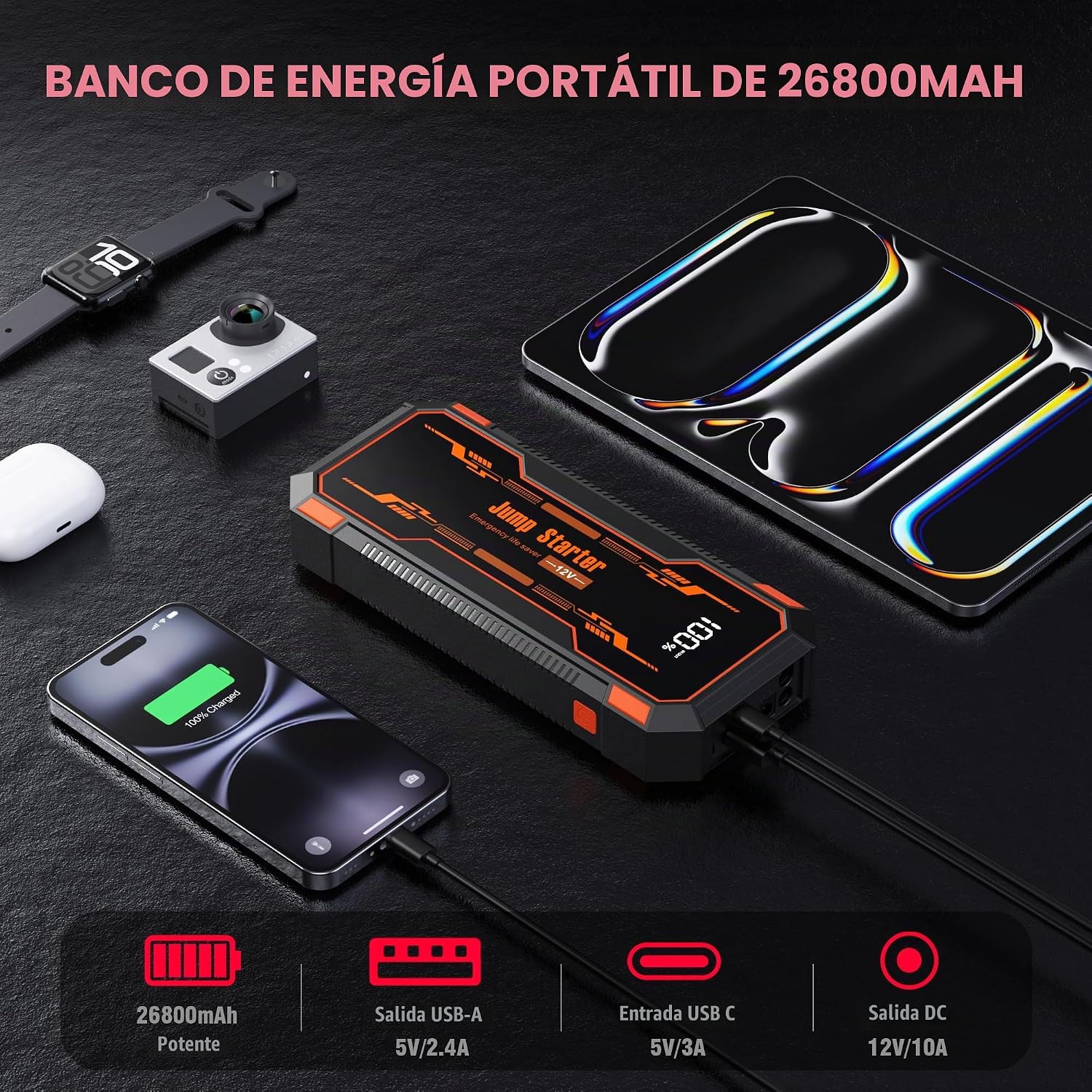 Arrancador de Batería de Coche 6000A, Arrancador de Batería de Coch...