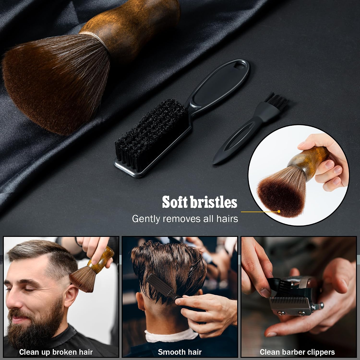 SALONSILK Juego de Brocha Quitapelusas para Cuello de Barbero y Bro...