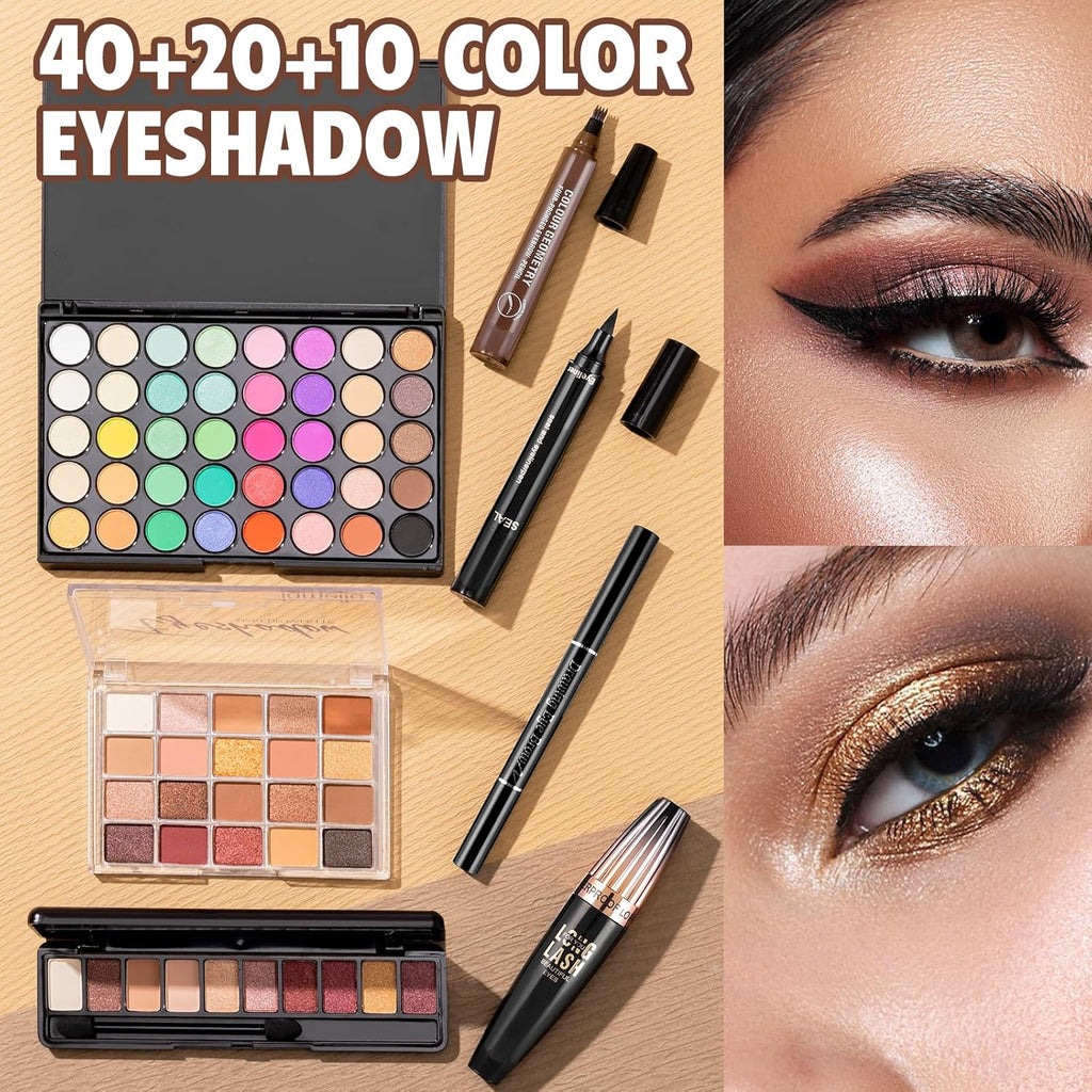 Kit completo de maquillaje para mujer, incluye base de sombra de oj...