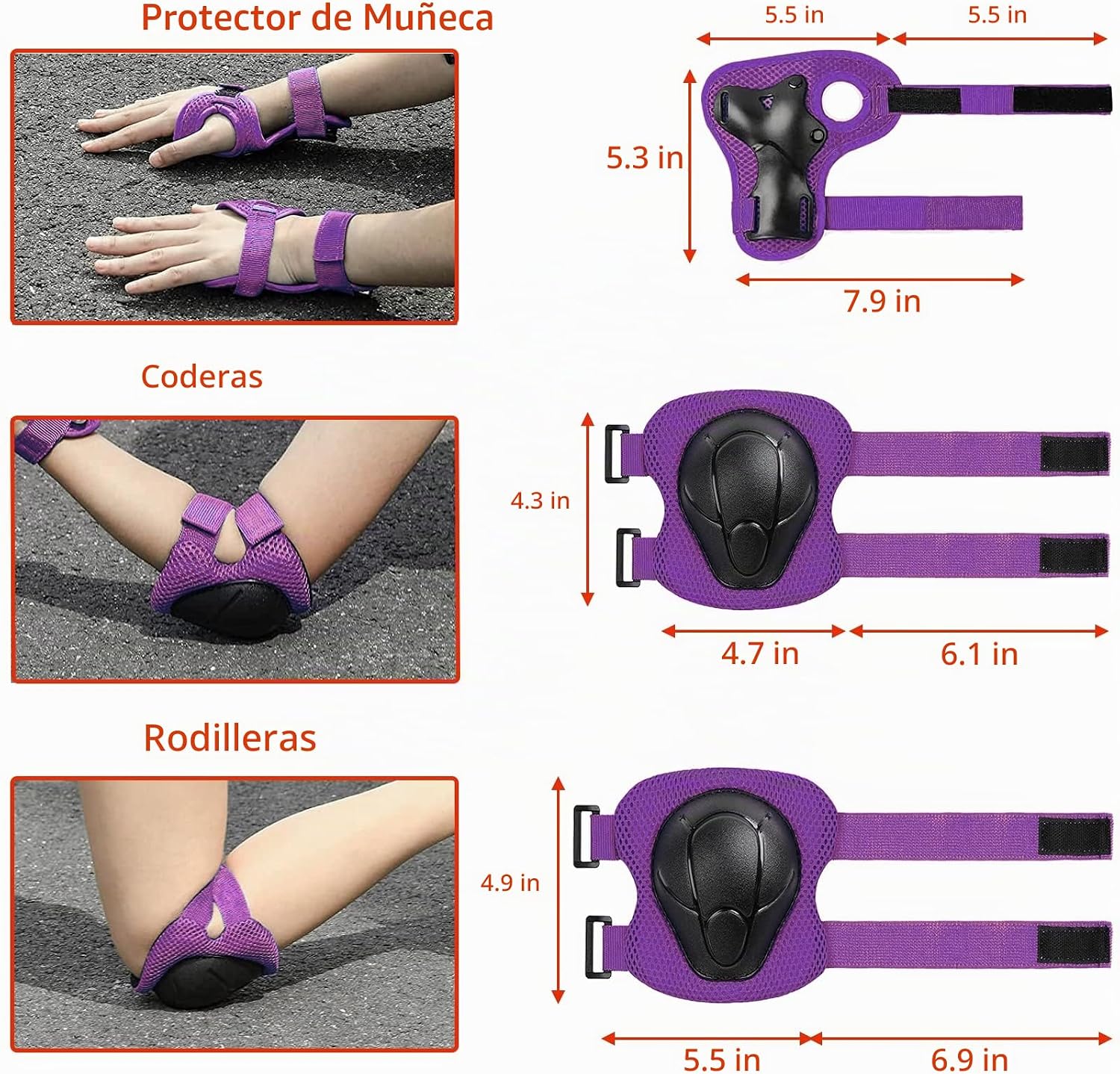 Juego de casco para niños con rodilleras, coderas y muñequeras, cas...