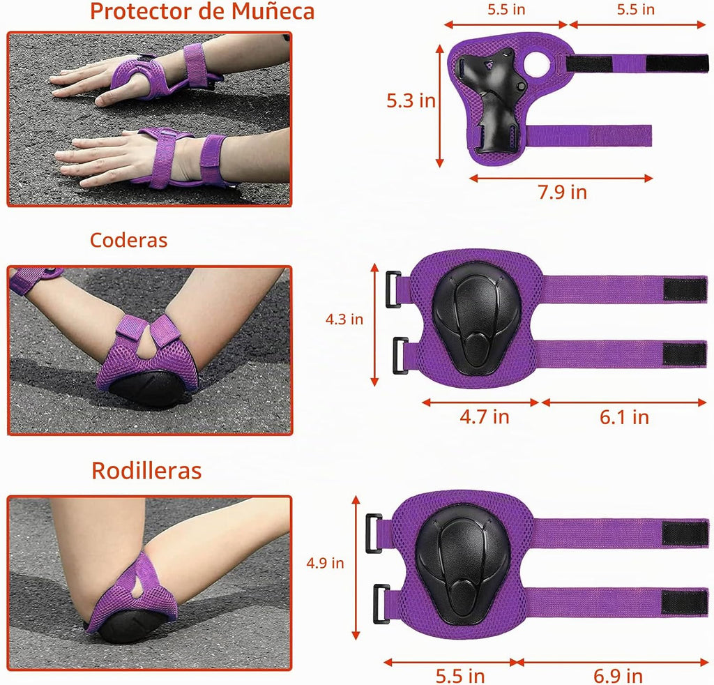 Juego de casco para niños con rodilleras, coderas y muñequeras, cas...