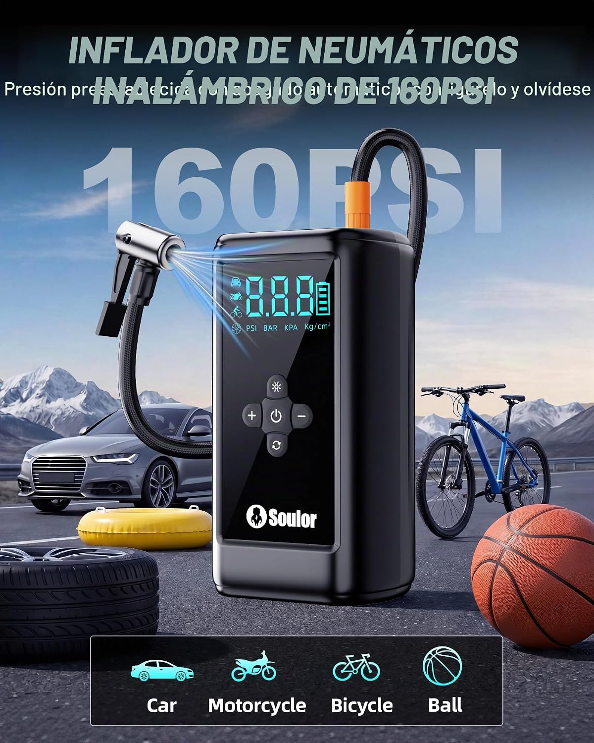 Arrancador con compresor de aire, batería de arranque portátil de 6...