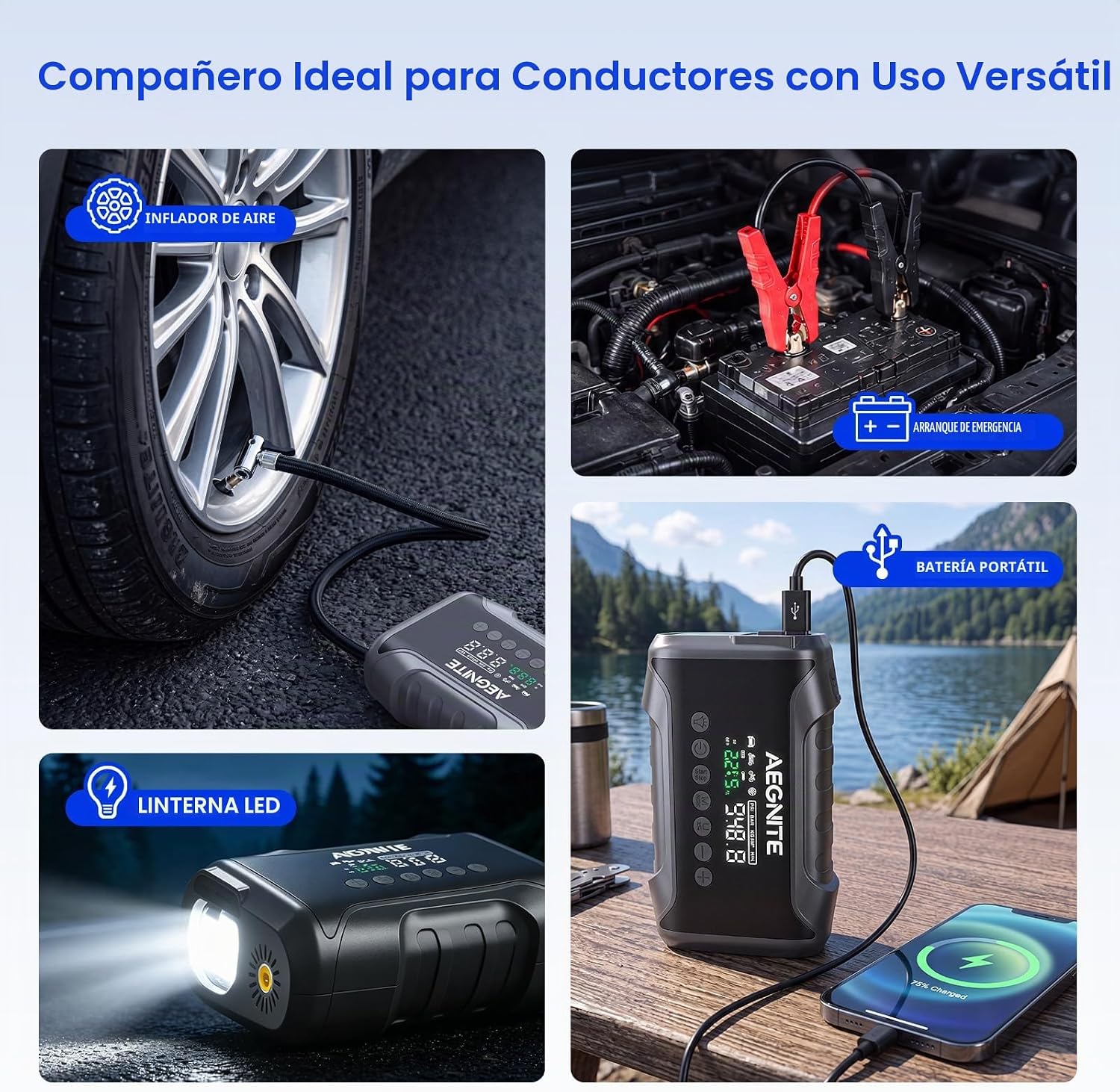 AEGNITE Arrancador con compresor de aire 3000A 150PSI | Amplificado...