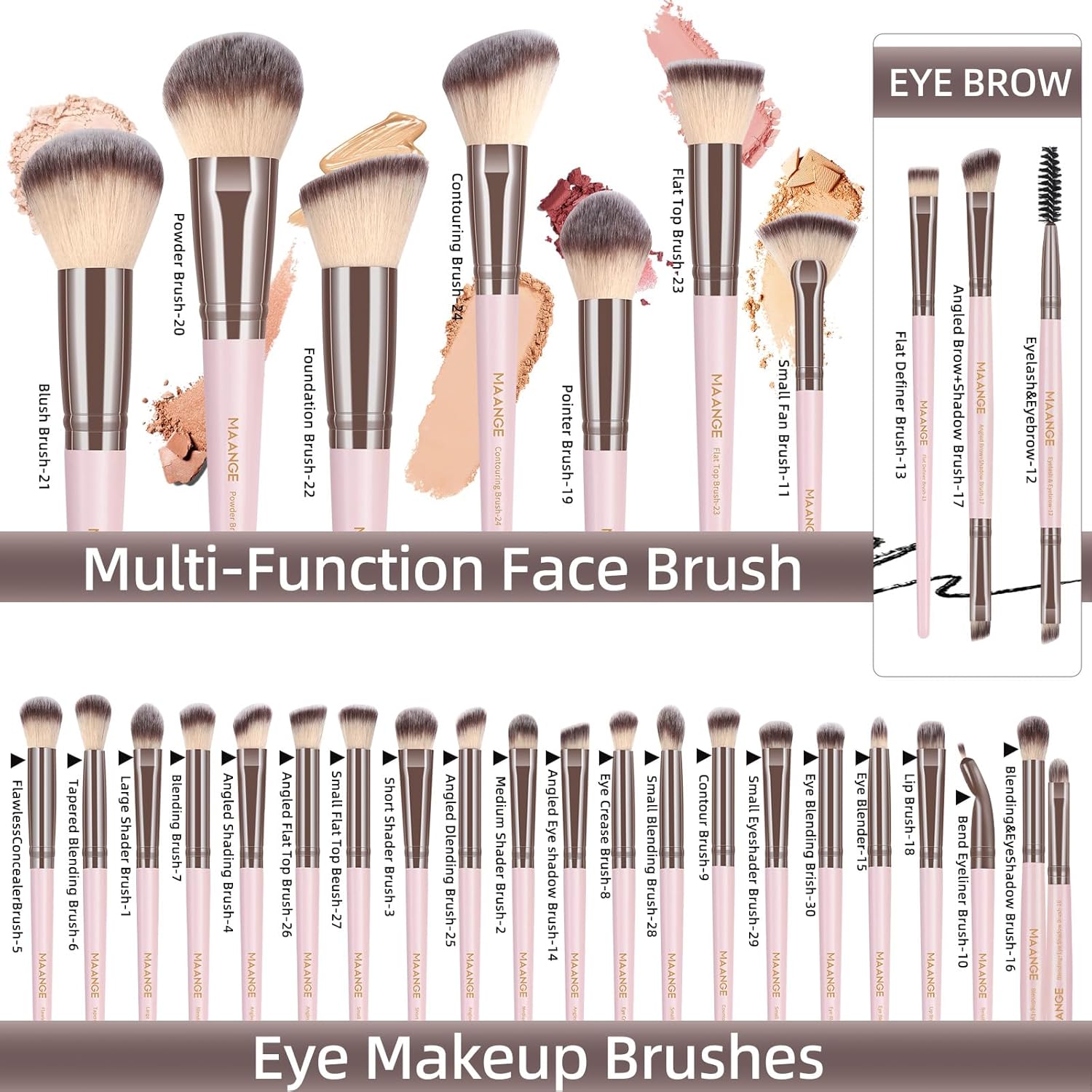 MAANGE Juego de brochas de maquillaje, 51 piezas, juego de herramie...