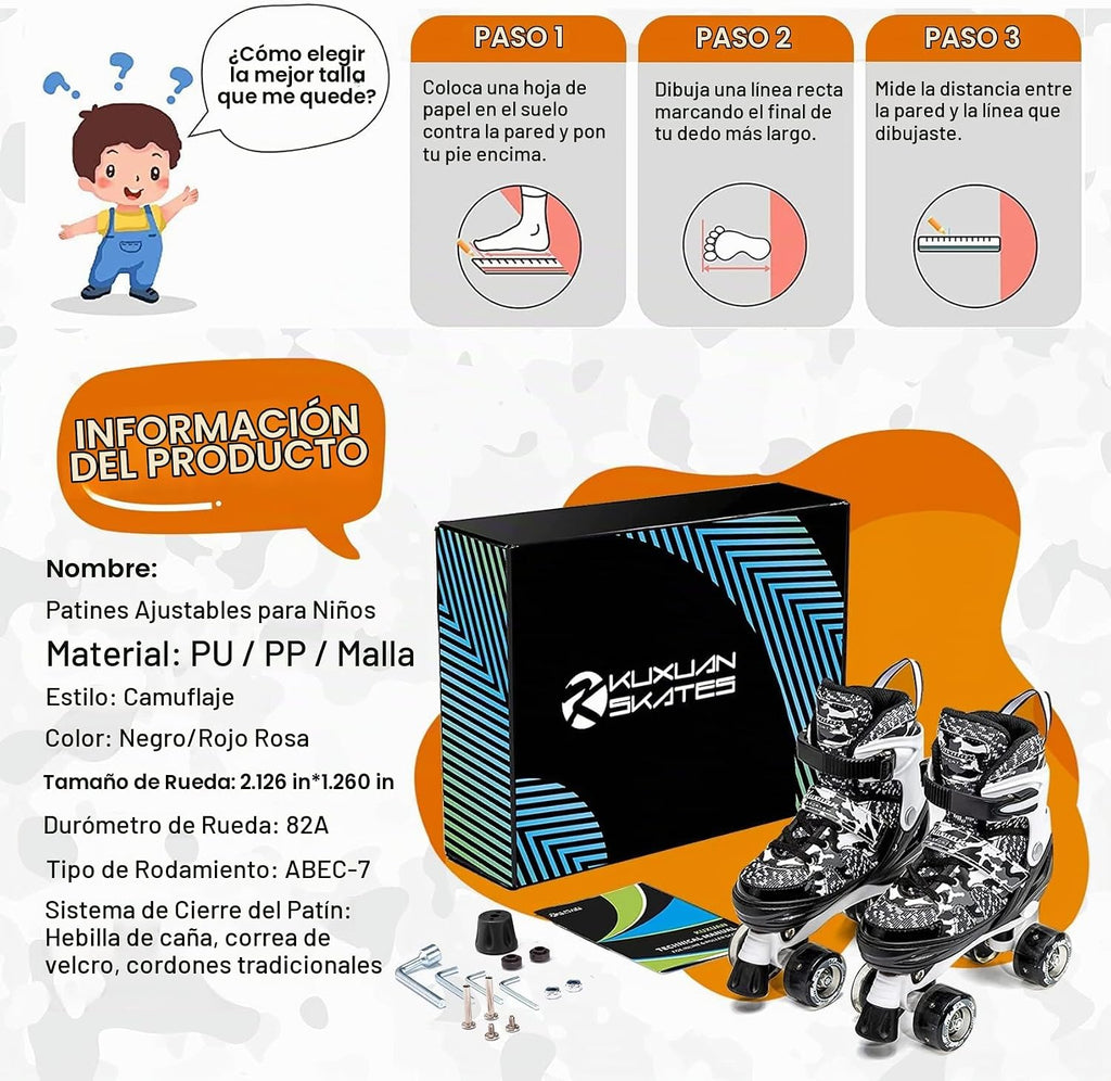 Kuxuan Skates - Patines ajustables de camuflaje para niños y niñas,...