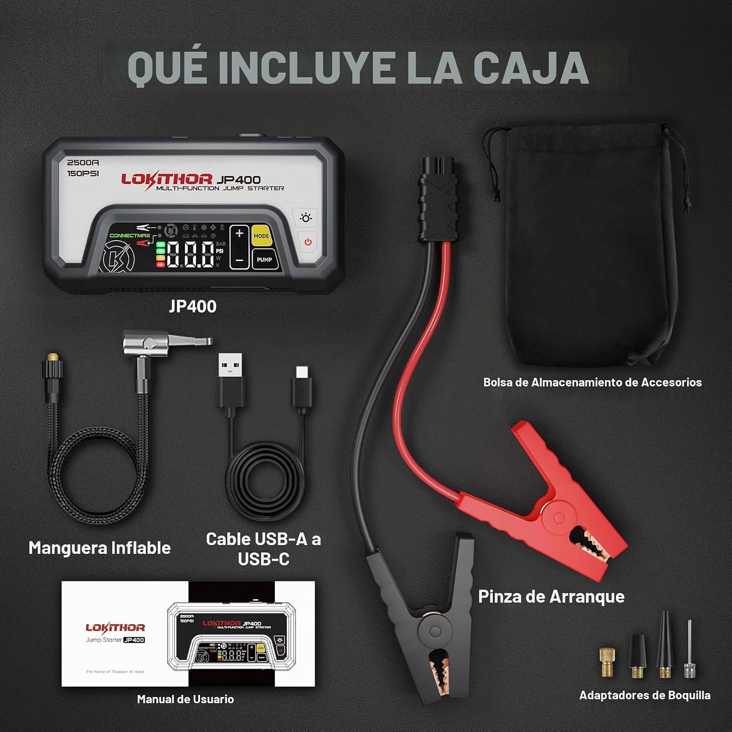 LOKITHOR JP400 Arrancador de Salto con Compresor de Aire, Paquete P...