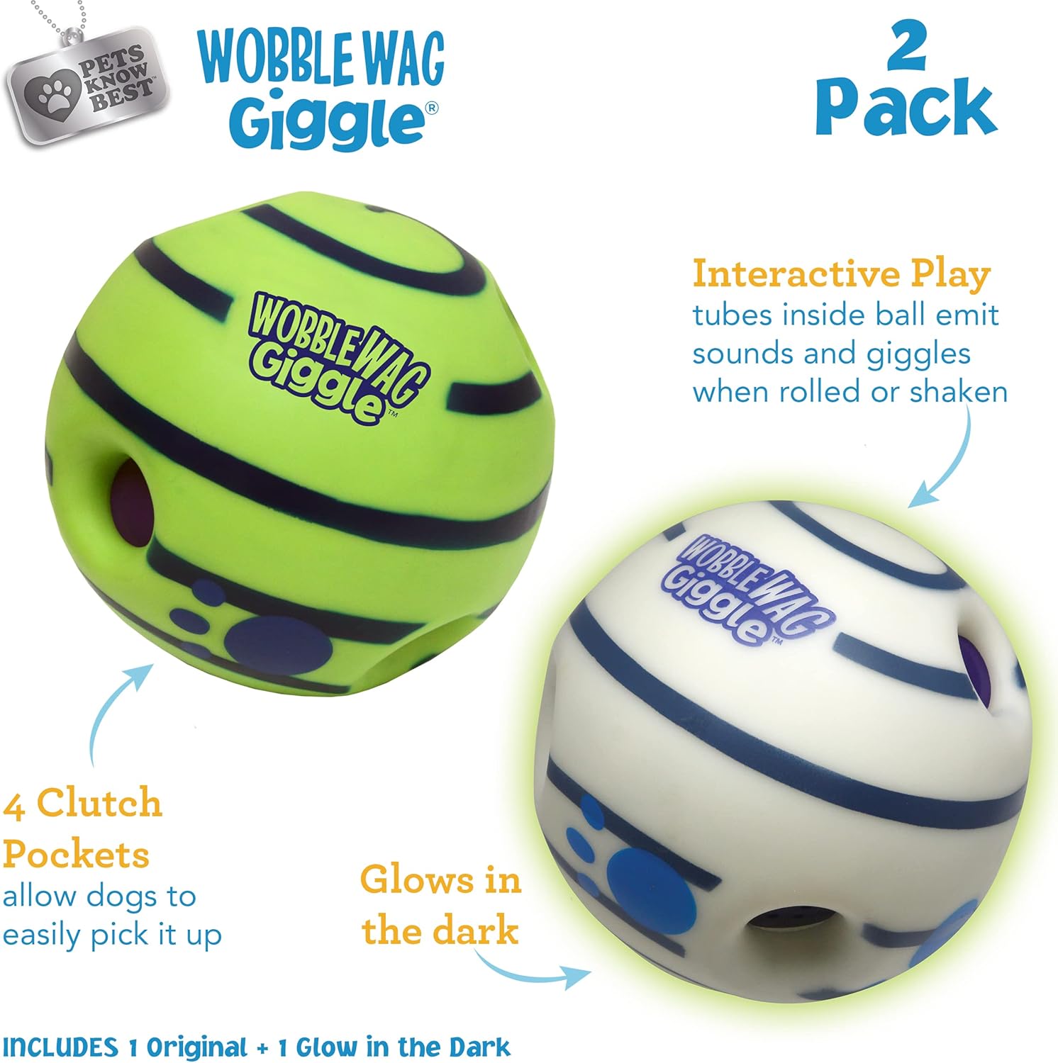 Wobble Wag Giggle Paquete de 2 bolas de juguete interactivo para pe...