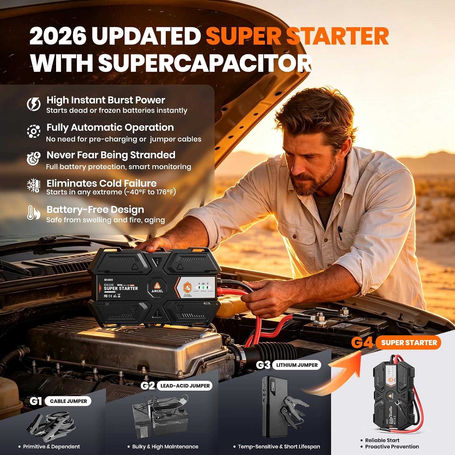 ANCEL BS400 Super Starter, arrancador de súper condensador conectad...