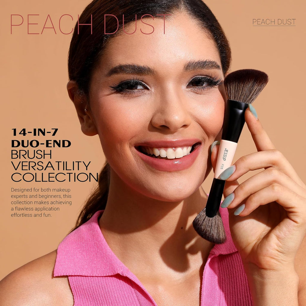 Jessup Juego de brochas de maquillaje, 7 piezas, brochas de doble c...