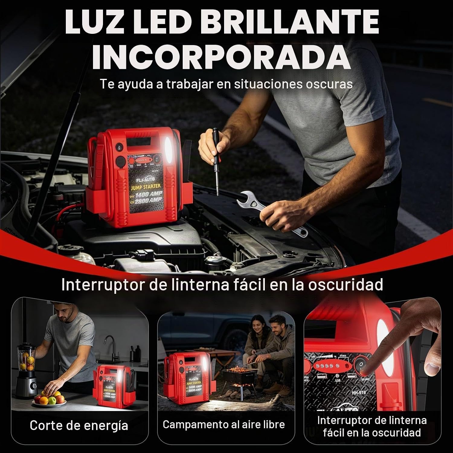Arrancador de coche y potenciador de batería de alta resistencia de...