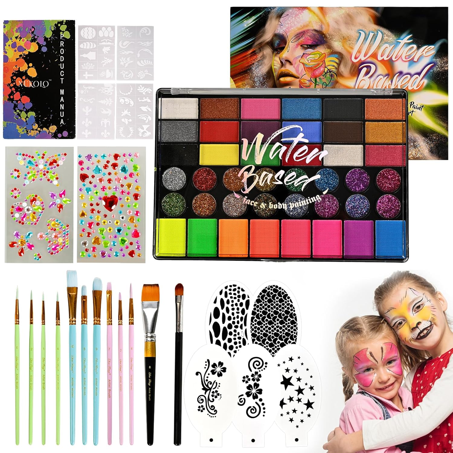 Ruihangda Kit de pintura facial de Halloween de 42 colores para niñ...