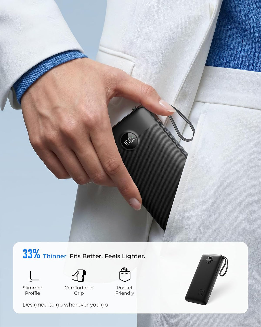 VRURC Cargador portátil delgado de 20000 mAh, 22.5 W PD de carga rá...