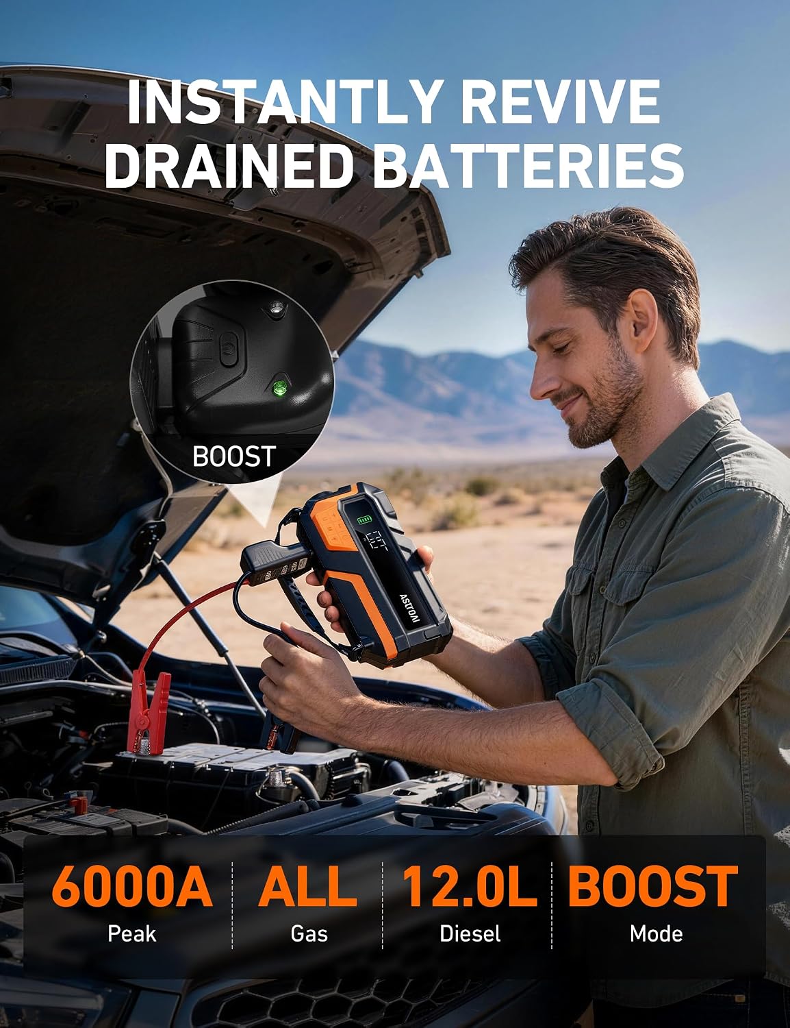 AstroAI Arrancador del salto del coche de M10 6000A con el compreso...