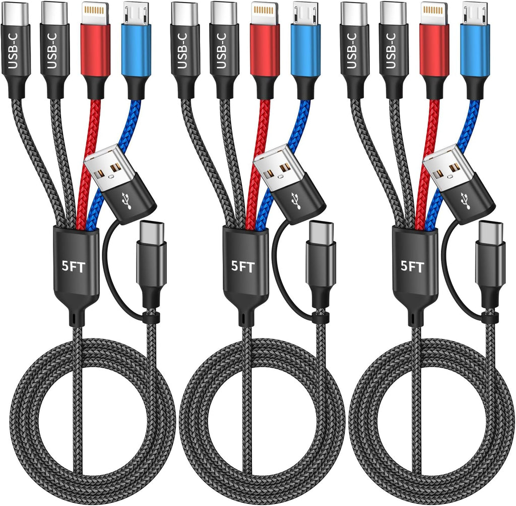 Cable de carga de viaje 4 en 2 con puerto dual tipo C, cables de ca...