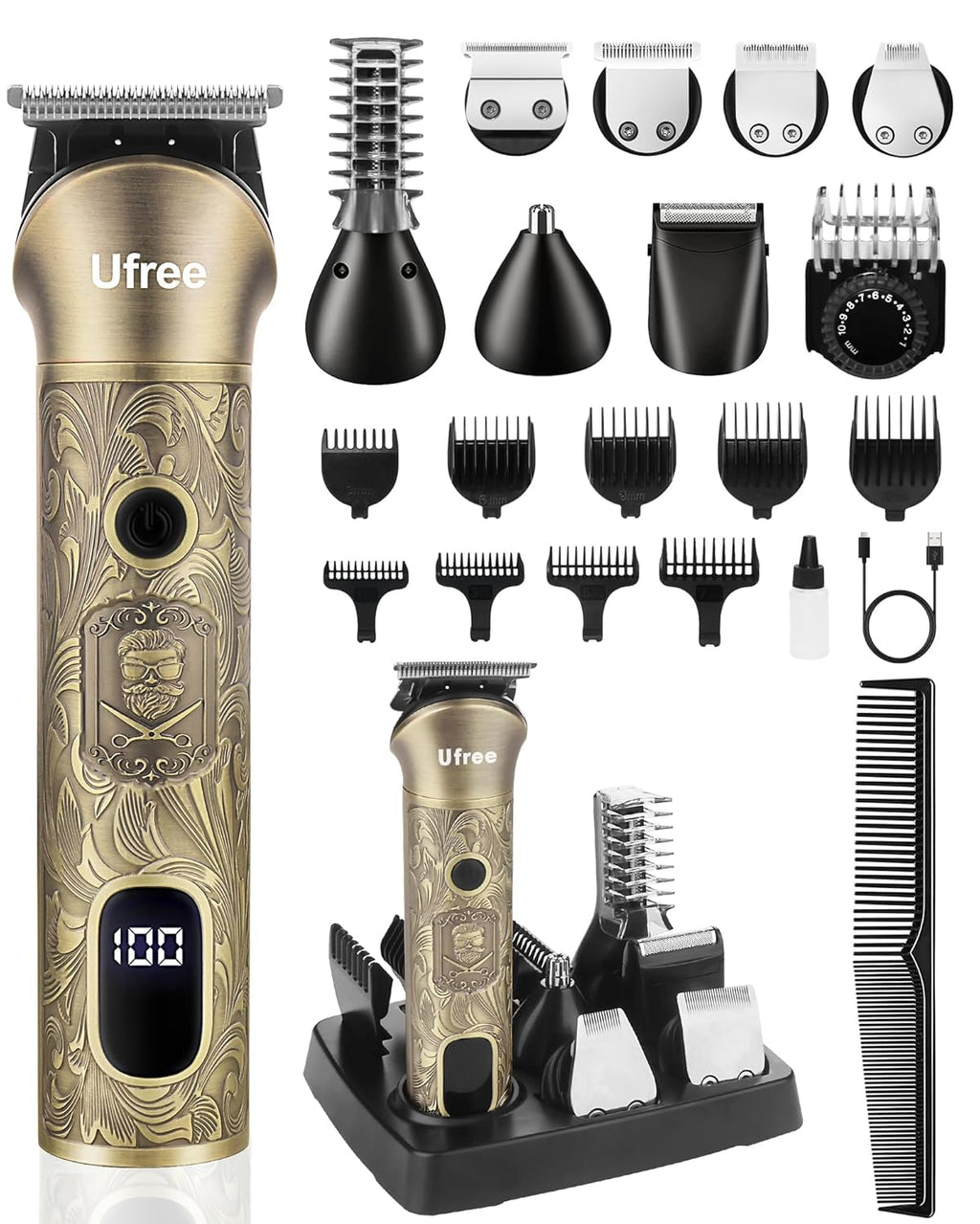 Ufree Cortadora de barba para hombres, afeitadora eléctrica, kit de...