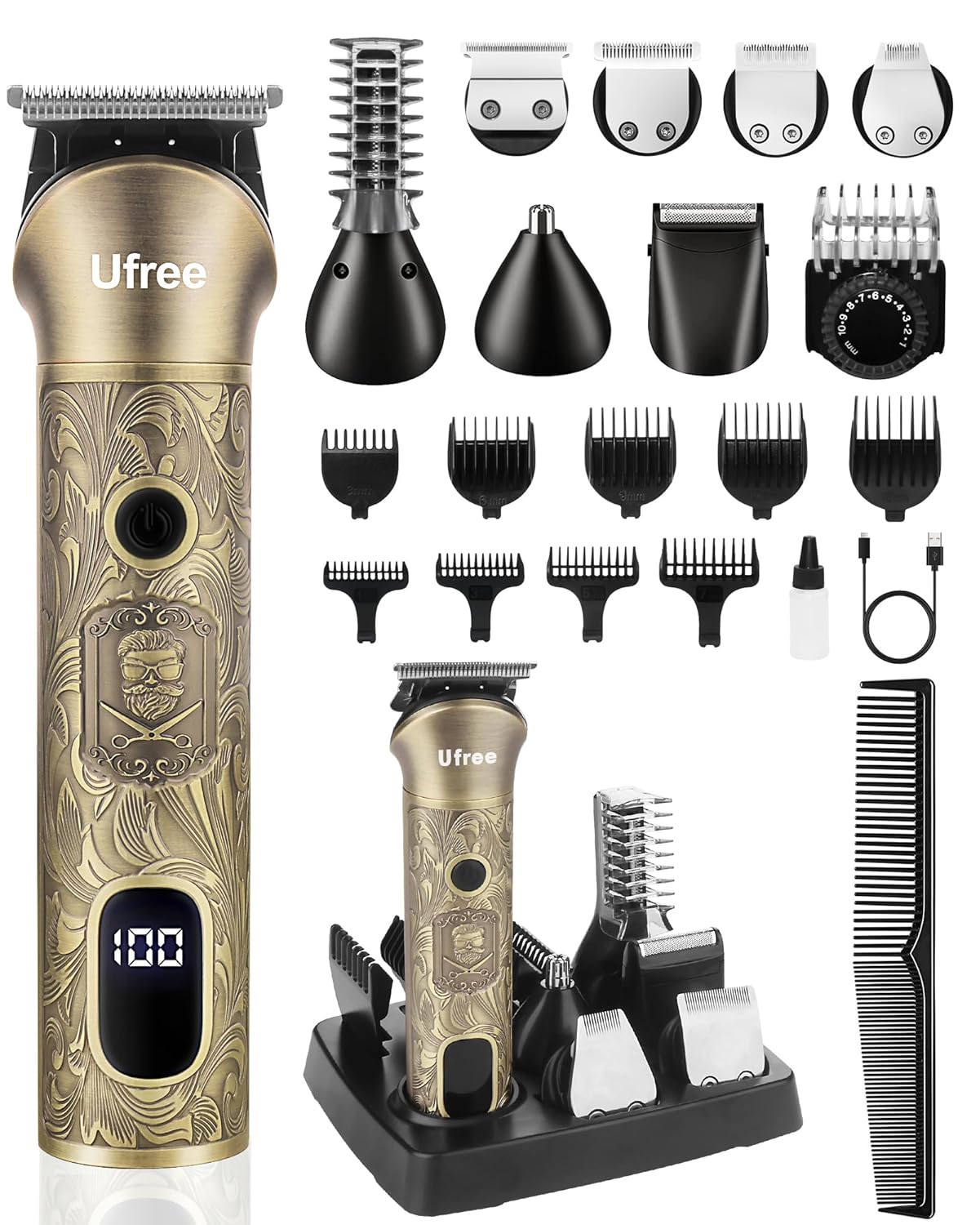 Ufree Cortadora de barba para hombres, afeitadora eléctrica, kit de...