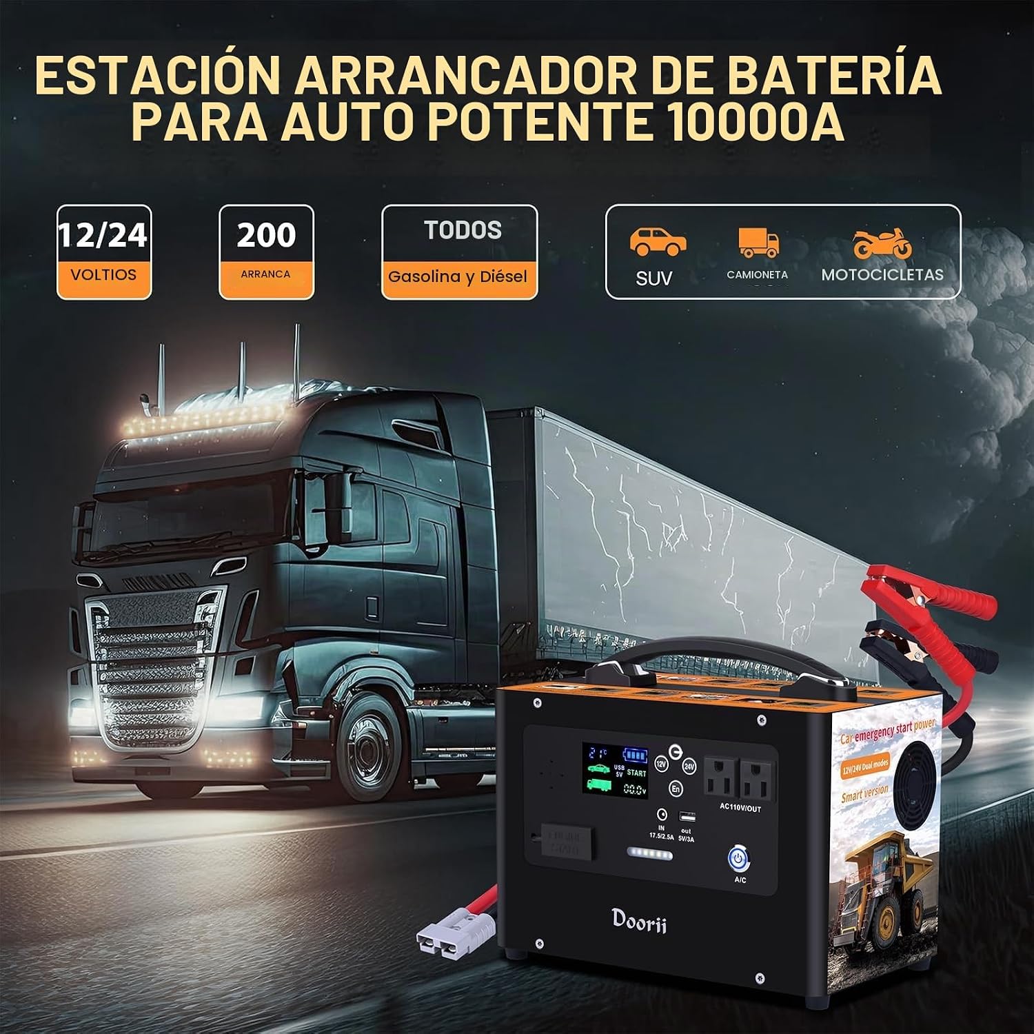 Doorii V10 10000A arrancador de coche, batería de litio de reserva...