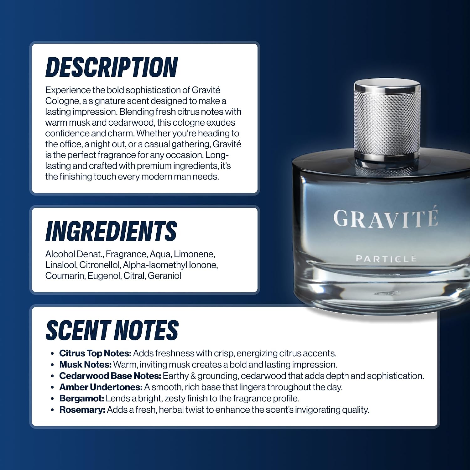 Particle Gravité Colonia Spray para hombres, aroma fresco de larga...