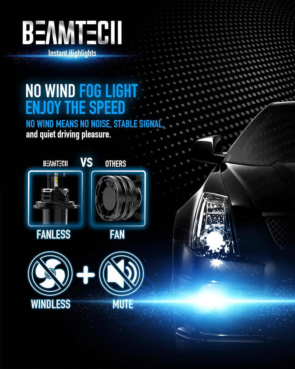 BEAMTECH - Bombilla H4, sin ventilador en línea 9003, luz antiniebl...